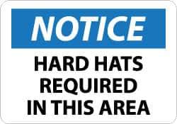NMC - "Notice - Hard Hats Required in This Area", 10" Long x 14" Wide, Aluminum Safety Sign - Rectangle, 0.04" Thick, Use for Accident Prevention - USA Tool & Supply