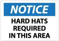 NMC - "Notice - Hard Hats Required in This Area", 10" Long x 14" Wide, Aluminum Safety Sign - Rectangle, 0.04" Thick, Use for Accident Prevention - USA Tool & Supply