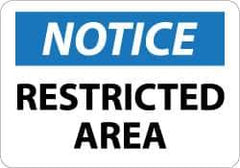NMC - "Notice - Restricted Area", 10" Long x 14" Wide, Aluminum Safety Sign - Rectangle, 0.04" Thick, Use for Security & Admittance - USA Tool & Supply
