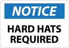NMC - "Notice - Hard Hats Required", 10" Long x 14" Wide, Pressure-Sensitive Vinyl Safety Sign - Rectangle, 0.004" Thick, Use for Accident Prevention - USA Tool & Supply