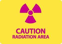 NMC - "Caution - Radiation Area", 10" Long x 14" Wide, Pressure-Sensitive Vinyl Safety Sign - Rectangle, 0.004" Thick, Use for Accident Prevention - USA Tool & Supply