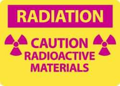 NMC - "Caution - Radiation - Radioactive Material", 10" Long x 14" Wide, Pressure-Sensitive Vinyl Safety Sign - Rectangle, 0.004" Thick, Use for Accident Prevention - USA Tool & Supply