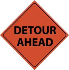 NMC - "Detour Ahead", 48" Wide x 48" High, Nylon Construction Roadway Signs - Black on Orange, Engineer Grade Reflectivity, Diamond, Sign Stand Mount - USA Tool & Supply
