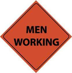 NMC - "Men Working", 48" Wide x 48" High, Nylon Construction Roadway Signs - Black on Orange, Engineer Grade Reflectivity, Diamond, Sign Stand Mount - USA Tool & Supply