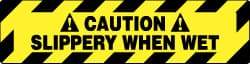 NMC - Caution - Slippery When Wet, Anti-Skid Pressure-Sensitive Vinyl Floor Sign - Rectangle, Black on Yellow, Adhesive Backed, For Accident Prevention - USA Tool & Supply