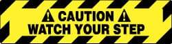 NMC - Caution - Watch Your Step, Anti-Skid Pressure-Sensitive Vinyl Floor Sign - Rectangle, Black on Yellow, Adhesive Backed, For Accident Prevention - USA Tool & Supply