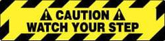 NMC - Caution - Watch Your Step, Anti-Skid Pressure-Sensitive Vinyl Floor Sign - Rectangle, Black on Yellow, Adhesive Backed, For Accident Prevention - USA Tool & Supply