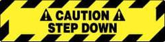 NMC - Caution - Step Down, Anti-Skid Pressure-Sensitive Vinyl Floor Sign - Rectangle, Black on Yellow, Adhesive Backed, For Accident Prevention - USA Tool & Supply