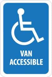 NMC - "Van Accessible", "Handicapped Symbol", 12" Wide x 18" High, Aluminum ADA Signs - 0.08" Thick, White on Blue, Engineer Grade Reflectivity, Rectangle, Post Mount - USA Tool & Supply