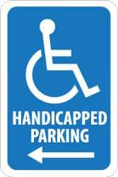 NMC - "Handicapped Parking", "Handicap Symbol w/ Left Arrow", 12" Wide x 18" High, Aluminum ADA Signs - 0.08" Thick, Blue on White, Engineer Grade Reflectivity, Rectangle, Post Mount - USA Tool & Supply