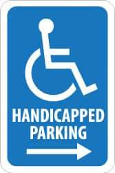 NMC - "Handicapped Parking", "Handicap Symbol w/ Right Arrow", 12" Wide x 18" High, Aluminum ADA Signs - 0.08" Thick, Blue on White, Engineer Grade Reflectivity, Rectangle, Post Mount - USA Tool & Supply