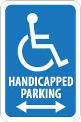 NMC - "Handicapped Parking", "Double Arrow, Handicapped Symbol", 12" Wide x 18" High, Aluminum ADA Signs - 0.08" Thick, Blue on White, Engineer Grade Reflectivity, Rectangle, Post Mount - USA Tool & Supply