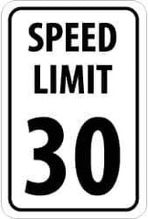 NMC - "Speed Limit 30", 18" Wide x 24" High, Aluminum Speed Limit Signs - 0.08" Thick, Black on White, Engineer Grade Reflectivity, Rectangle, Post Mount - USA Tool & Supply