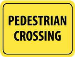 NMC - "Pedestrian Crossing", 24" Wide x 18" High, Aluminum Pedestrian Crossing Signs - 0.08" Thick, Black on Yellow, High Intensity Reflectivity, Rectangle, Post Mount - USA Tool & Supply