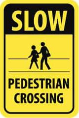 NMC - "Slow - Pedestrian Crossing", "Pedestrians Crossing", 12" Wide x 18" High, Aluminum Pedestrian Crossing Signs - 0.08" Thick, Black on Yellow, High Intensity Reflectivity, Rectangle, Post Mount - USA Tool & Supply