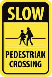 NMC - "Slow - Pedestrian Crossing", "Pedestrians Crossing", 18" Wide x 24" High, Aluminum Pedestrian Crossing Signs - 0.08" Thick, Black on Yellow, High Intensity Reflectivity, Rectangle, Post Mount - USA Tool & Supply