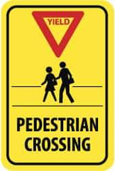 NMC - "Yield - Pedestrian Crossing", "Pedestrians, Red Triangle", 12" Wide x 18" High, Aluminum Pedestrian Crossing Signs - 0.08" Thick, Red & Black on Yellow, High Intensity Reflectivity, Rectangle, Post Mount - USA Tool & Supply