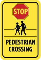 NMC - "Stop - Pedestrian Crossing", "Pedestrians Crossing", 12" Wide x 18" High, Aluminum Pedestrian Crossing Signs - 0.08" Thick, Red & Black on Yellow, High Intensity Reflectivity, Rectangle, Post Mount - USA Tool & Supply