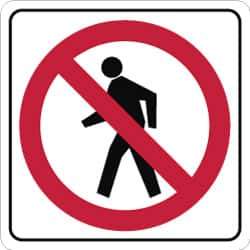 NMC - "Strike on Pedestrian Crossing", 24" Wide x 24" High, Aluminum Pedestrian Crossing Signs - 0.08" Thick, Red & Black on White, High Intensity Reflectivity, Square, Post Mount - USA Tool & Supply