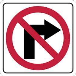 NMC - "Strike on Right Arrow", 24" Wide x 24" High, Aluminum Traffic Control Signs - 0.08" Thick, Red & Black on White, High Intensity Reflectivity, Square, Post Mount - USA Tool & Supply