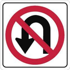 NMC - "Strike on U-Turn", 24" Wide x 24" High, Aluminum Traffic Control Signs - 0.08" Thick, Red & Black on White, Engineer Grade Reflectivity, Square, Post Mount - USA Tool & Supply