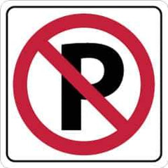 NMC - "Strike on P", 24" Wide x 24" High, Aluminum No Parking & Tow Away Signs - 0.08" Thick, Red & Black on White, High Intensity Reflectivity, Square, Post Mount - USA Tool & Supply