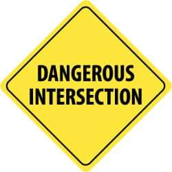 NMC - "Dangerous Intersection", 24" Wide x 24" High, Aluminum Traffic Control Signs - 0.08" Thick, Black on Yellow, Engineer Grade Reflectivity, Diamond, Post Mount - USA Tool & Supply