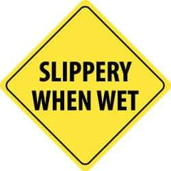 NMC - "Slippery When Wet", 24" Wide x 24" High, Aluminum Traffic Control Signs - 0.08" Thick, Black on Yellow, High Intensity Reflectivity, Diamond, Post Mount - USA Tool & Supply