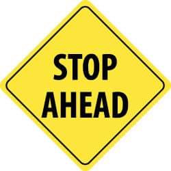 NMC - "Stop Ahead", 24" Wide x 24" High, Aluminum Traffic Control Signs - 0.08" Thick, Black on Yellow, High Intensity Reflectivity, Diamond, Post Mount - USA Tool & Supply