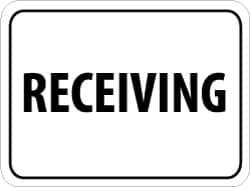 NMC - "Receiving", 24" Wide x 18" High, Aluminum Parking Lot Traffic Signs - 0.08" Thick, Black on White, Engineer Grade Reflectivity, Rectangle, Post Mount - USA Tool & Supply