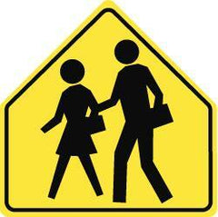 NMC - "Pedestrians Crossing", 30" Wide x 30" High, Aluminum No Parking & Tow Away Signs - 0.04" Thick, Black on Yellow, Diamond Grade Reflectivity, Pentagon, Post Mount - USA Tool & Supply