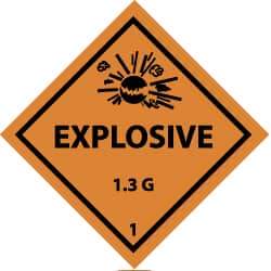 NMC - Accident Prevention Label - Legend: Explosive 1.3G, English, Black & Orange, 4" Long x 4" High, Sign Muscle Finish - USA Tool & Supply