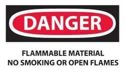 NMC - Accident Prevention Label, Header: DANGER - Legend: Danger - Flammable Material - No Smoking or Open Flames, English, Red, Black & White, 5" Long x 3" High, Sign Muscle Finish - USA Tool & Supply