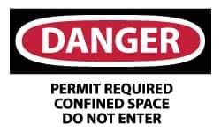 NMC - Accident Prevention Label, Header: DANGER - Legend: Danger - Permit Required - Confined Space - Do Not Enter, English, Red, Black & White, 5" Long x 3" High, Sign Muscle Finish - USA Tool & Supply