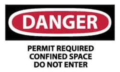 NMC - Accident Prevention Label, Header: DANGER - Legend: Danger - Permit Required - Confined Space - Do Not Enter, English, Red, Black & White, 5" Long x 3" High, Sign Muscle Finish - USA Tool & Supply