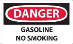 NMC - Accident Prevention Label, Header: DANGER - Legend: Danger - Gasoline - No Smoking, English, Red, Black & White, 5" Long x 3" High, Sign Muscle Finish - USA Tool & Supply