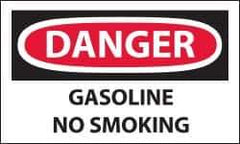 NMC - Accident Prevention Label, Header: DANGER - Legend: Danger - Gasoline - No Smoking, English, Red, Black & White, 5" Long x 3" High, Sign Muscle Finish - USA Tool & Supply