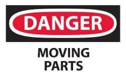NMC - Accident Prevention Label, Header: DANGER - Legend: Danger - Moving Parts, English, Red, Black & White, 5" Long x 3" High, Sign Muscle Finish - USA Tool & Supply