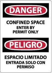 NMC - Accident Prevention Label, Header: DANGER - Legend: Danger - Confined Space - Enter by Permit Only, English & Spanish, Black, Red & White, 3" Long x 5" High, Sign Muscle Finish - USA Tool & Supply