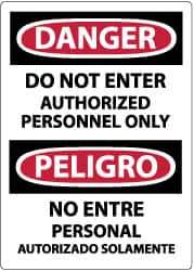 NMC - Security & Admittance Label, Header: DANGER - Legend: Danger - Do Not Enter - Authorized Personnel Only, English & Spanish, Black, Red & White, 3" Long x 5" High, Sign Muscle Finish - USA Tool & Supply