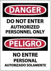 NMC - Security & Admittance Label, Header: DANGER - Legend: Danger - Do Not Enter - Authorized Personnel Only, English & Spanish, Black, Red & White, 3" Long x 5" High, Sign Muscle Finish - USA Tool & Supply