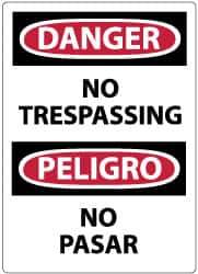 NMC - Security & Admittance Label, Header: DANGER - Legend: Danger - No Trespassing, English & Spanish, Black, Red & White, 3" Long x 5" High, Sign Muscle Finish - USA Tool & Supply