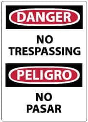 NMC - Security & Admittance Label, Header: DANGER - Legend: Danger - No Trespassing, English & Spanish, Black, Red & White, 3" Long x 5" High, Sign Muscle Finish - USA Tool & Supply