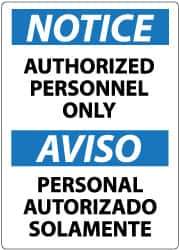 NMC - Security & Admittance Label, Header: NOTICE - Legend: Notice - Authorized Personnel Only, English & Spanish, Black, Blue & White, 3" Long x 5" High, Sign Muscle Finish - USA Tool & Supply