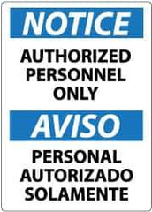 NMC - Security & Admittance Label, Header: NOTICE - Legend: Notice - Authorized Personnel Only, English & Spanish, Black, Blue & White, 3" Long x 5" High, Sign Muscle Finish - USA Tool & Supply