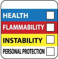 NMC - Hazardous Materials Label - Legend: Health - Flammability - Instability - Personal Protection, English, Blue, Red, Yellow & White, 2" Long x 2" High, Sign Muscle Finish - USA Tool & Supply