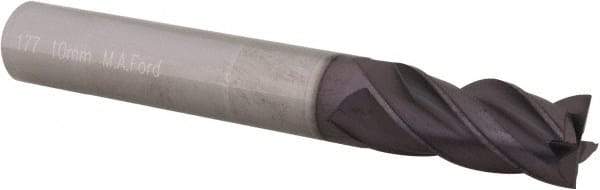 M.A. Ford - 10mm, 22mm LOC, 10mm Shank Diam, 72mm OAL, 4 Flute, Solid Carbide Square End Mill - Single End, TiAlN Finish, Spiral Flute, Variable° Helix, Centercutting, Right Hand Cut, Right Hand Flute, Series 177 - USA Tool & Supply