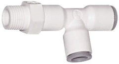 Parker - 3/8" OD, 1/4 NPTF, Bio-Sourced Nylon 11 Push-to-Connect Male Swivel Run Tee - 190 Max psi, White - USA Tool & Supply