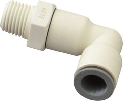 Parker - 3/8" OD, 1/4 NPTF, Bio-Sourced Nylon 11 Push-to-Connect Male Swivel Elbow - 190 Max psi, White - USA Tool & Supply