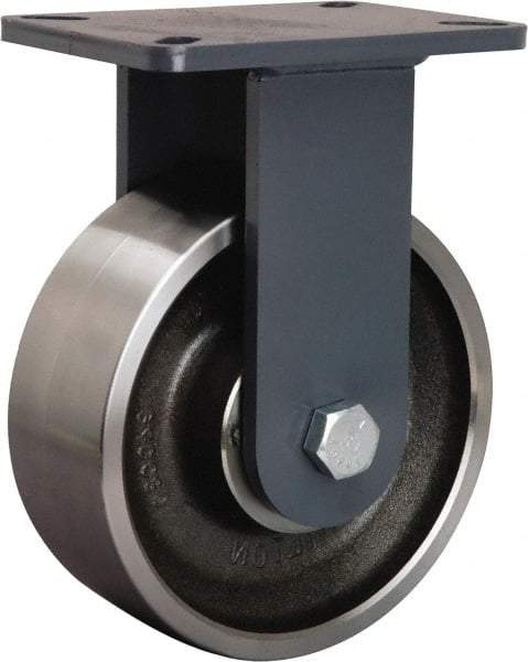 Hamilton - 8" Diam x 3" Wide x 10-1/2" OAH Top Plate Mount Rigid Caster - Forged Steel, 6,000 Lb Capacity, Sealed Precision Ball Bearing, 5-1/4 x 7-1/4" Plate - USA Tool & Supply